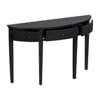 Consolle a mezza luna a 3 cassetti, frontale a righe, gambe in pino – Nero / Bianco antico / Blu marino
