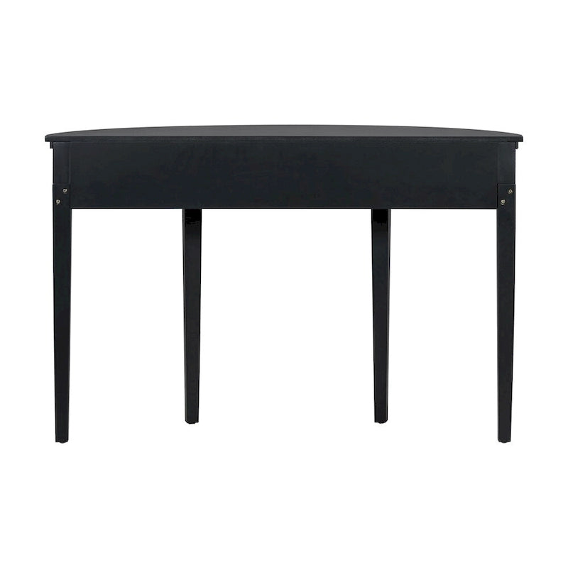 Consolle a mezza luna a 3 cassetti, frontale a righe, gambe in pino – Nero / Bianco antico / Blu marino