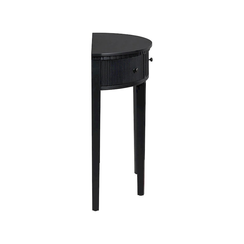 Consolle a mezza luna a 3 cassetti, frontale a righe, gambe in pino – Nero / Bianco antico / Blu marino