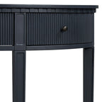 Consolle a mezza luna a 3 cassetti, frontale a righe, gambe in pino – Nero / Bianco antico / Blu marino