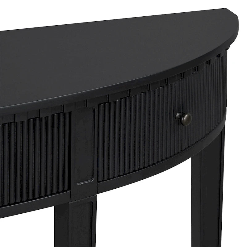 Consolle a mezza luna a 3 cassetti, frontale a righe, gambe in pino – Nero / Bianco antico / Blu marino