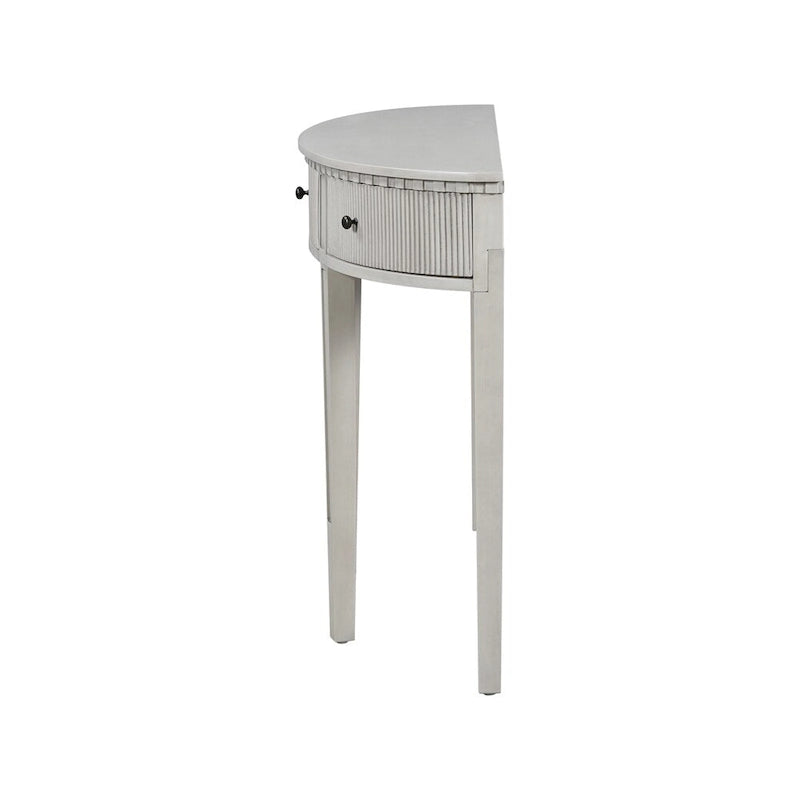 Consolle a mezza luna a 3 cassetti, frontale a righe, gambe in pino – Nero / Bianco antico / Blu marino