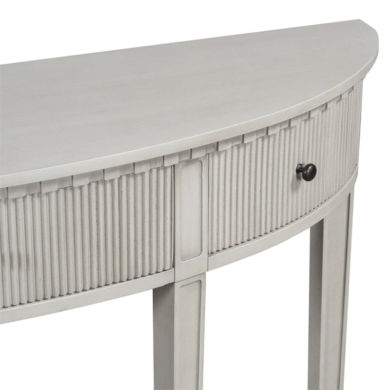 Consolle a mezza luna a 3 cassetti, frontale a righe, gambe in pino – Nero / Bianco antico / Blu marino