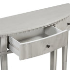 Consolle a mezza luna a 3 cassetti, frontale a righe, gambe in pino – Nero / Bianco antico / Blu marino