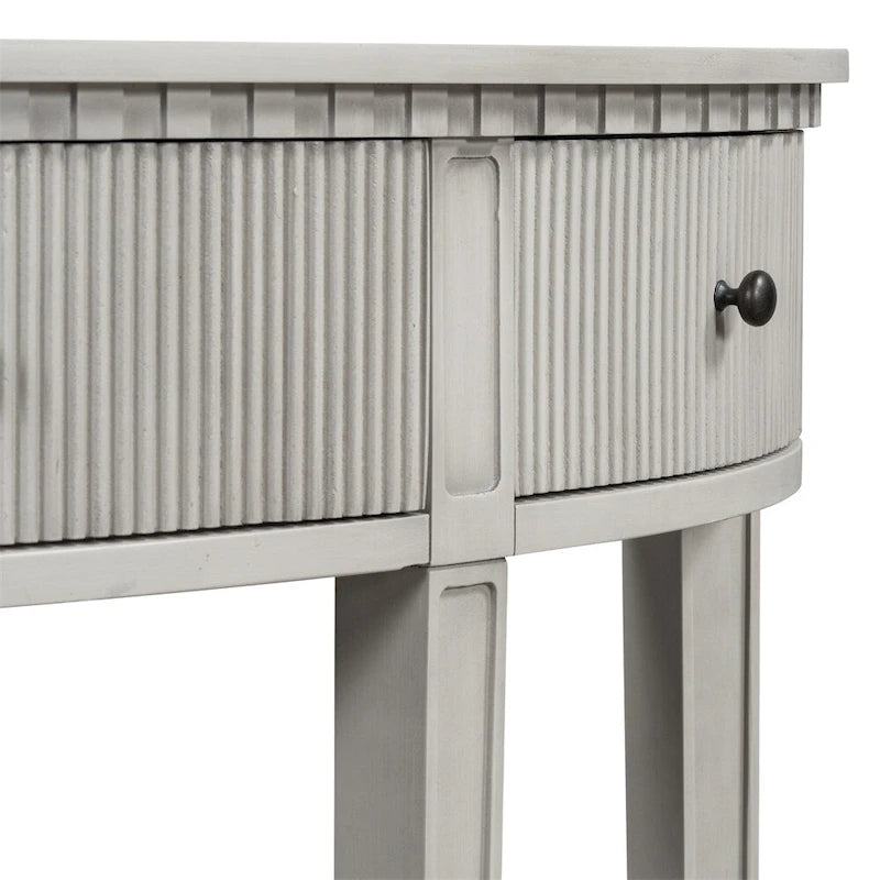 Consolle a mezza luna a 3 cassetti, frontale a righe, gambe in pino – Nero / Bianco antico / Blu marino