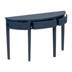 Consolle a mezza luna a 3 cassetti, frontale a righe, gambe in pino – Nero / Bianco antico / Blu marino