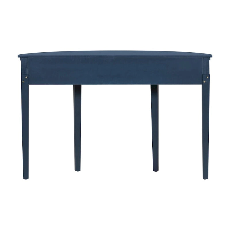 Consolle a mezza luna a 3 cassetti, frontale a righe, gambe in pino – Nero / Bianco antico / Blu marino