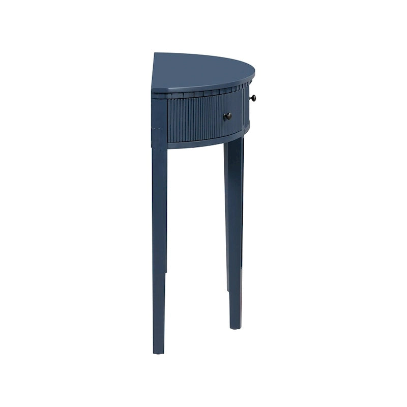 Consolle a mezza luna a 3 cassetti, frontale a righe, gambe in pino – Nero / Bianco antico / Blu marino