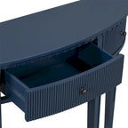 Consolle a mezza luna a 3 cassetti, frontale a righe, gambe in pino – Nero / Bianco antico / Blu marino
