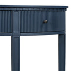 Consolle a mezza luna a 3 cassetti, frontale a righe, gambe in pino – Nero / Bianco antico / Blu marino