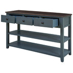 Consolle di metà secolo bianco antico/blu scuro con 3 cassetti e 2 ripiani, struttura in pino, per uso singolo