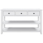 Consolle di metà secolo bianco antico/blu scuro con 3 cassetti e 2 ripiani, struttura in pino, per uso singolo