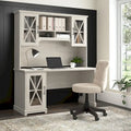 Scrivania da fattoria in rovere bianco lino con credenza e mobile contenitore, 1 persona