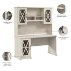 Scrivania da fattoria in rovere bianco lino con credenza e mobile contenitore, 1 persona