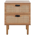 Comodino a 2 cassetti con rete in rattan rovere/nero/noce – Singolo