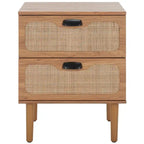 Comodino a 2 cassetti con rete in rattan rovere/nero/noce – Singolo