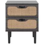 Comodino a 2 cassetti con rete in rattan rovere/nero/noce – Singolo