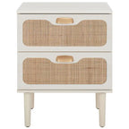 Comodino a 2 cassetti con rete in rattan rovere/nero/noce – Singolo
