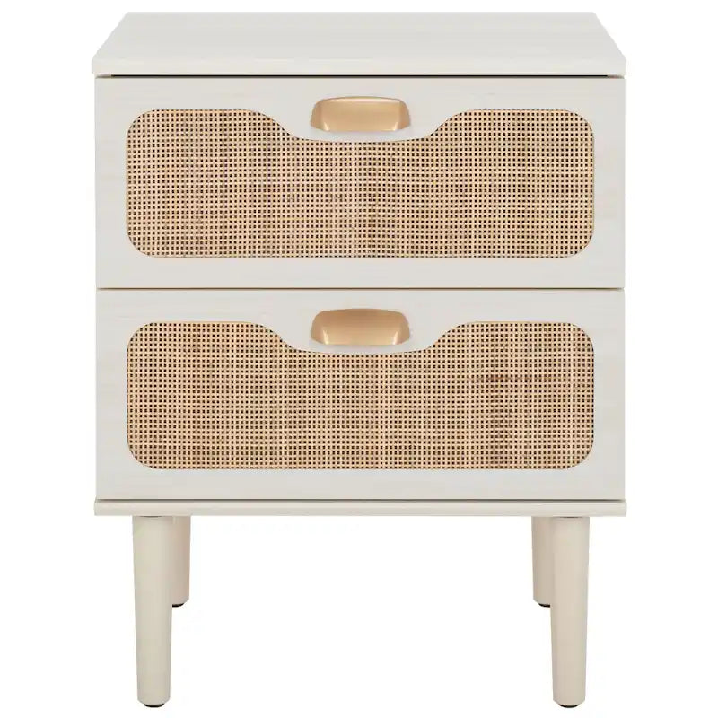 Comodino a 2 cassetti con rete in rattan rovere/nero/noce – Singolo