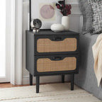 Comodino a 2 cassetti con rete in rattan rovere/nero/noce – Singolo