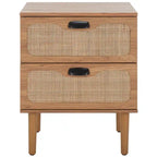 Comodino a 2 cassetti con rete in rattan rovere/nero/noce – Singolo