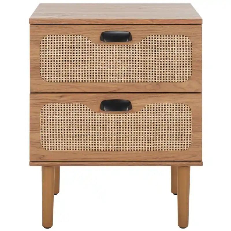 Comodino a 2 cassetti con rete in rattan rovere/nero/noce – Singolo