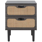 Comodino a 2 cassetti con rete in rattan rovere/nero/noce – Singolo