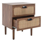 Comodino a 2 cassetti con rete in rattan rovere/nero/noce – Singolo