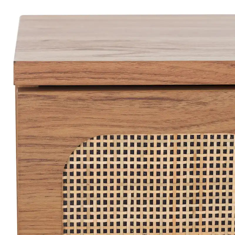 Comodino a 2 cassetti con rete in rattan rovere/nero/noce – Singolo
