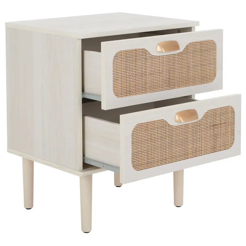 Comodino a 2 cassetti con rete in rattan rovere/nero/noce – Singolo