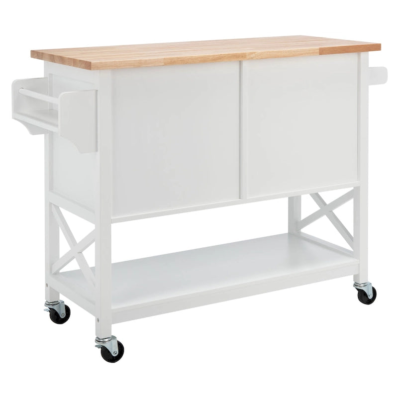 Carrello da Cucina Bianco/Naturale a 2 Ante e 1 Ripiano, 1 Persona