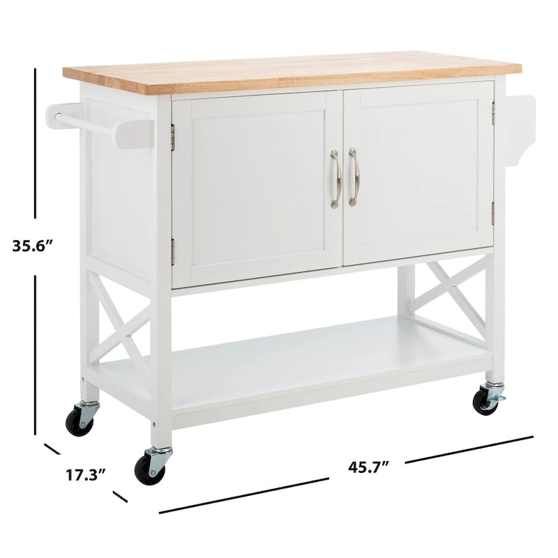 Carrello da Cucina Bianco/Naturale a 2 Ante e 1 Ripiano, 1 Persona