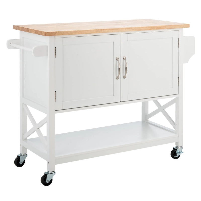 Carrello da Cucina Bianco/Naturale a 2 Ante e 1 Ripiano, 1 Persona