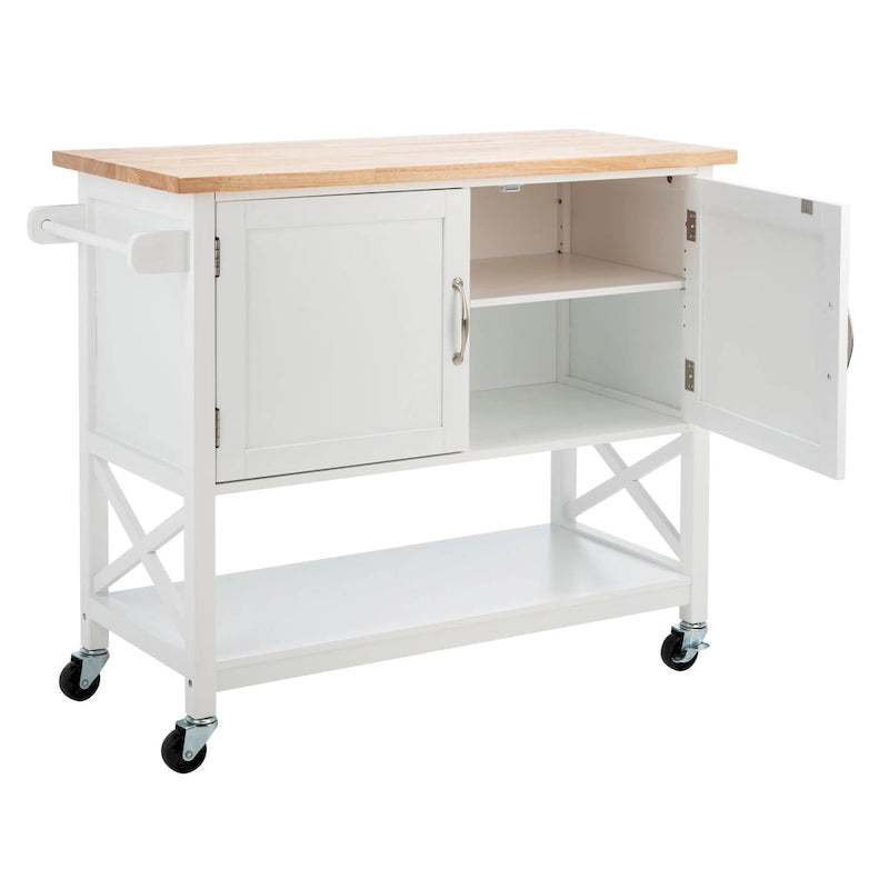 Carrello da Cucina Bianco/Naturale a 2 Ante e 1 Ripiano, 1 Persona
