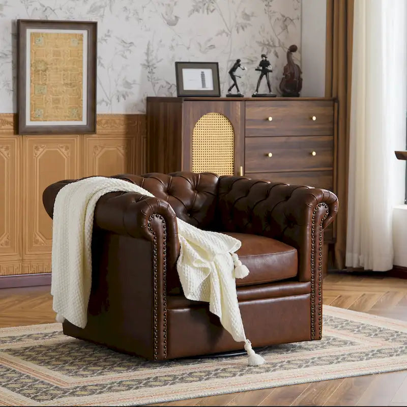 Poltrona Club girevole Chesterfield verde/marrone scuro, capitonné, 1 posto