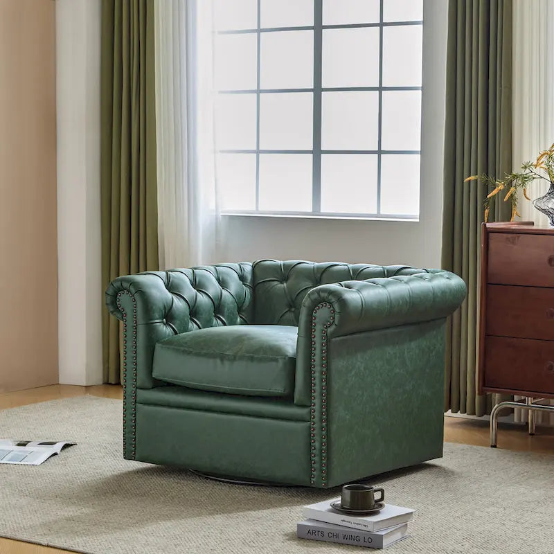Poltrona Club girevole Chesterfield verde/marrone scuro, capitonné, 1 posto