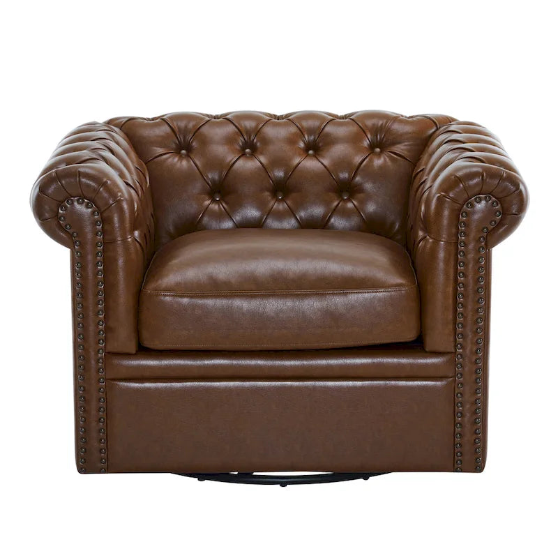Poltrona Club girevole Chesterfield verde/marrone scuro, capitonné, 1 posto