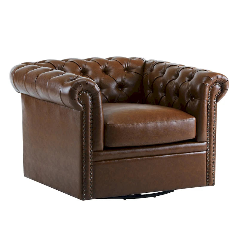 Poltrona Club girevole Chesterfield verde/marrone scuro, capitonné, 1 posto
