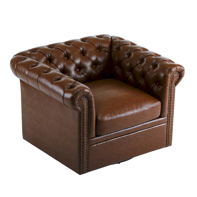 Poltrona Club girevole Chesterfield verde/marrone scuro, capitonné, 1 posto