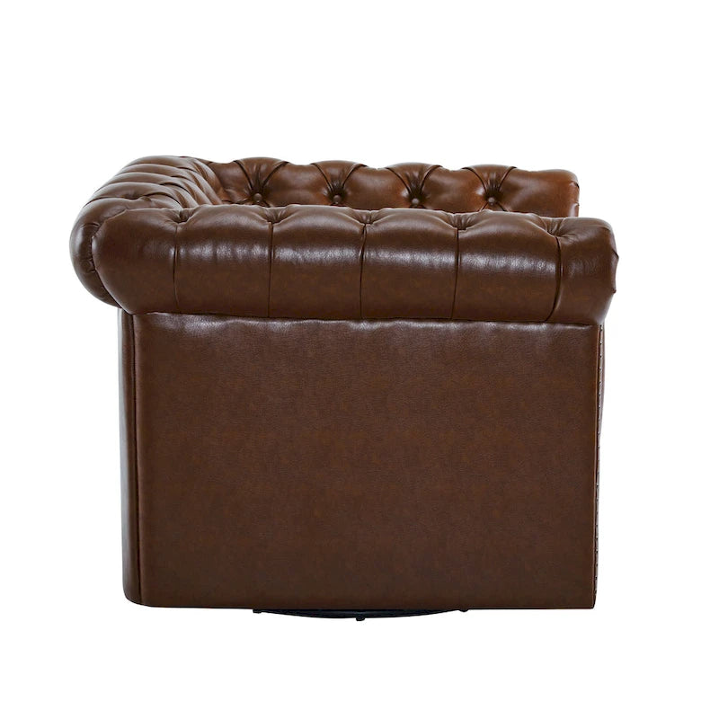 Poltrona Club girevole Chesterfield verde/marrone scuro, capitonné, 1 posto