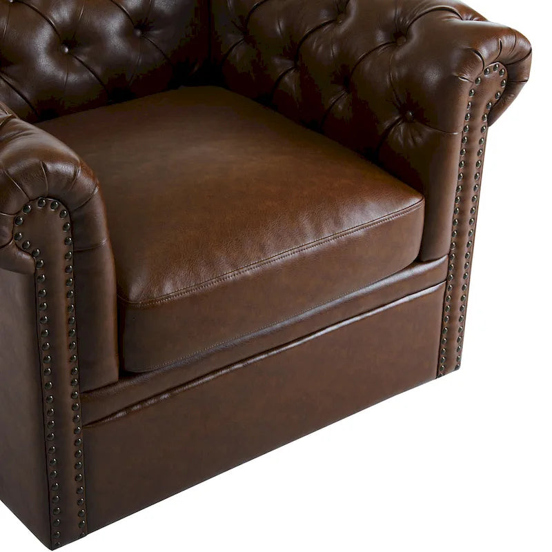 Poltrona Club girevole Chesterfield verde/marrone scuro, capitonné, 1 posto