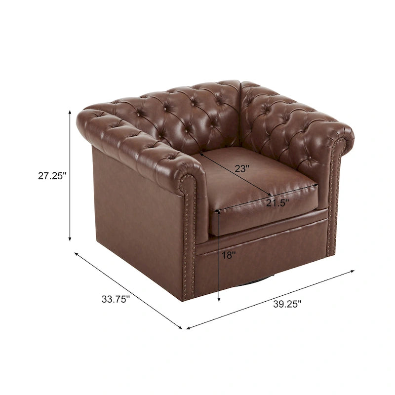 Poltrona Club girevole Chesterfield verde/marrone scuro, capitonné, 1 posto