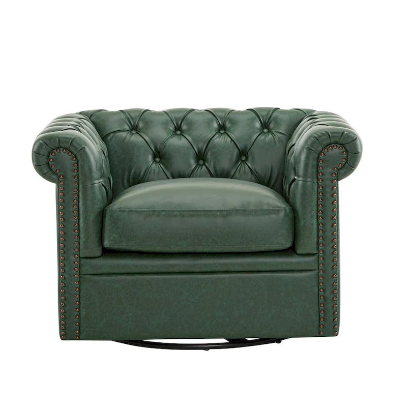 Poltrona Club girevole Chesterfield verde/marrone scuro, capitonné, 1 posto