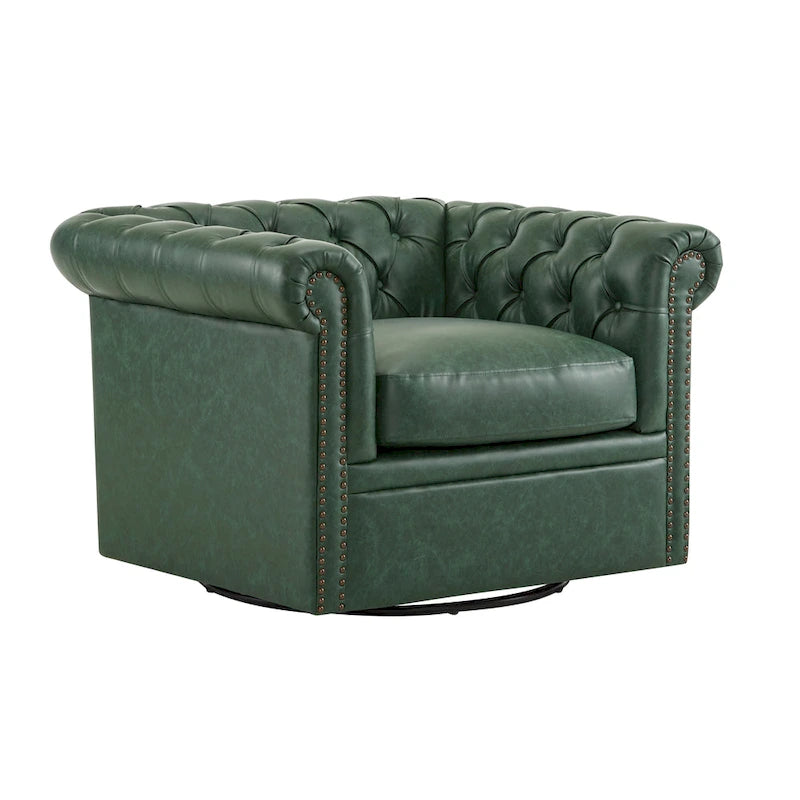 Poltrona Club girevole Chesterfield verde/marrone scuro, capitonné, 1 posto
