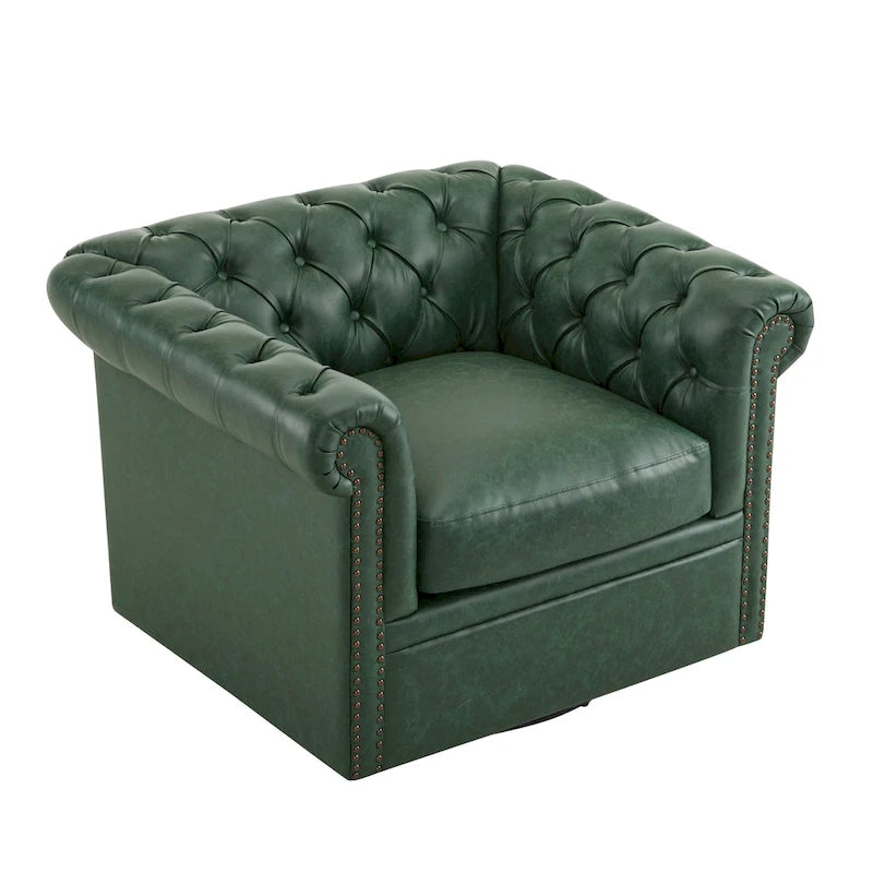 Poltrona Club girevole Chesterfield verde/marrone scuro, capitonné, 1 posto