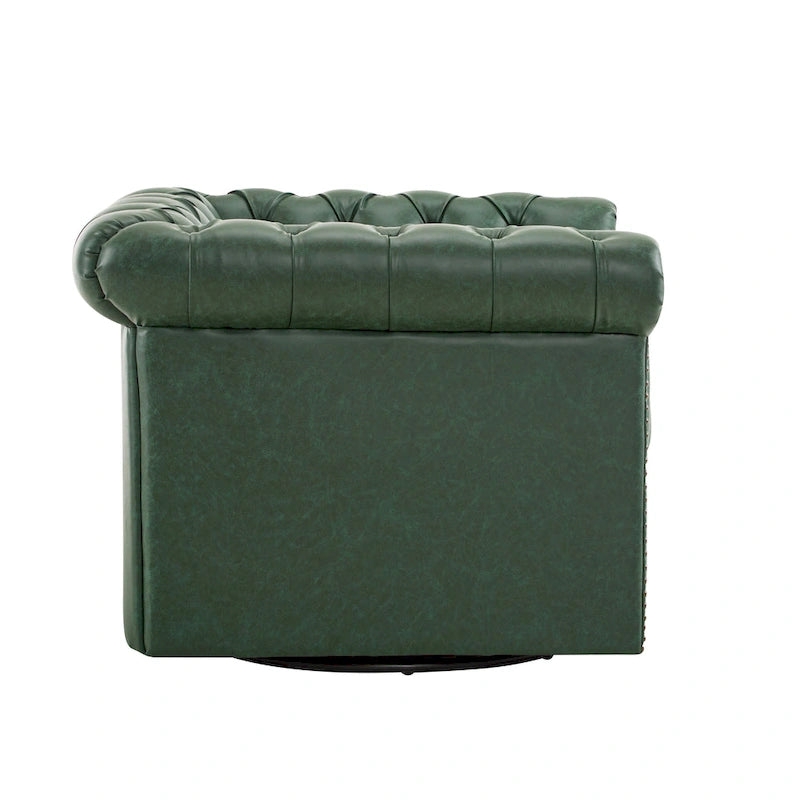 Poltrona Club girevole Chesterfield verde/marrone scuro, capitonné, 1 posto