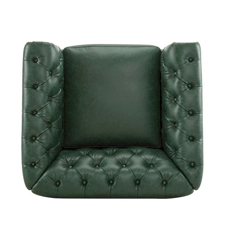 Poltrona Club girevole Chesterfield verde/marrone scuro, capitonné, 1 posto