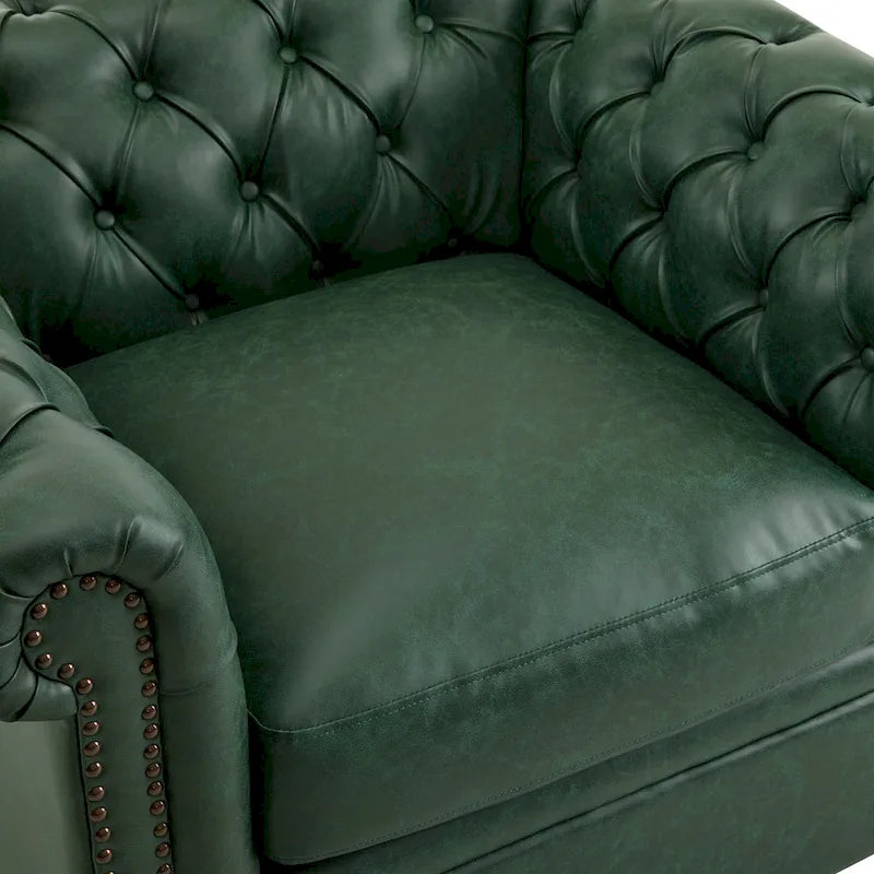 Poltrona Club girevole Chesterfield verde/marrone scuro, capitonné, 1 posto