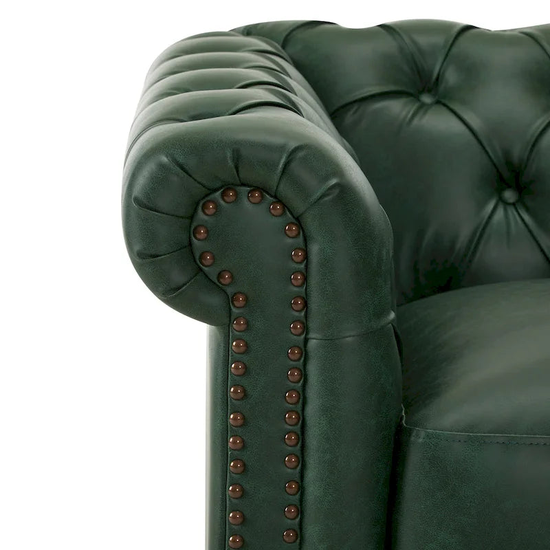 Poltrona Club girevole Chesterfield verde/marrone scuro, capitonné, 1 posto
