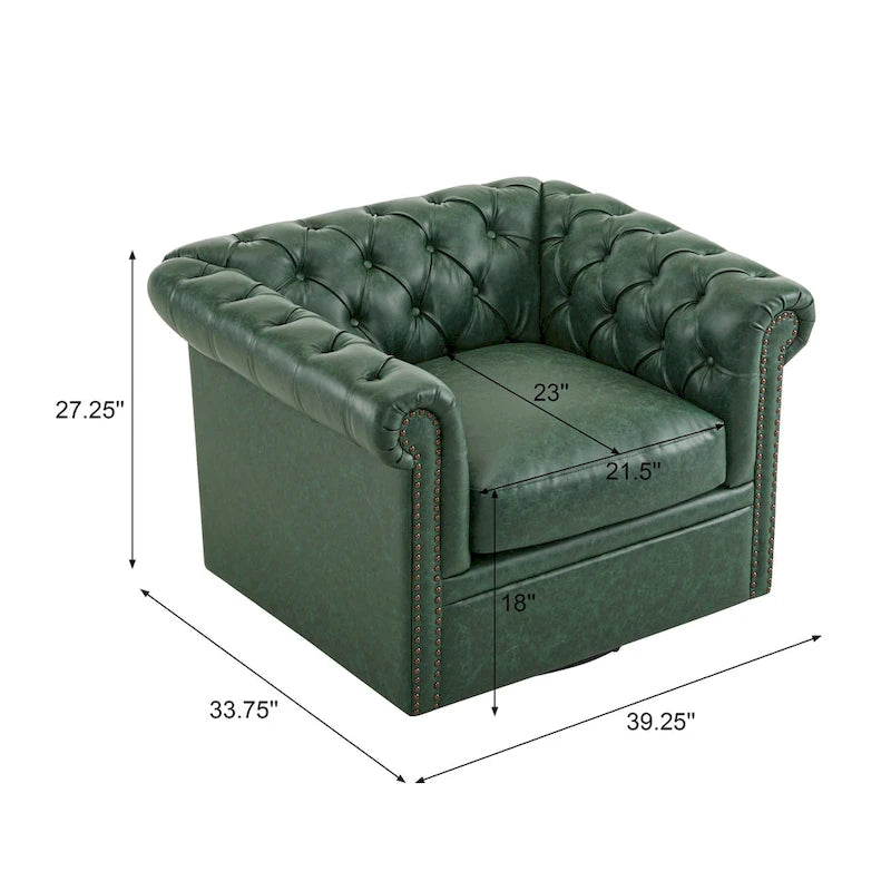 Poltrona Club girevole Chesterfield verde/marrone scuro, capitonné, 1 posto